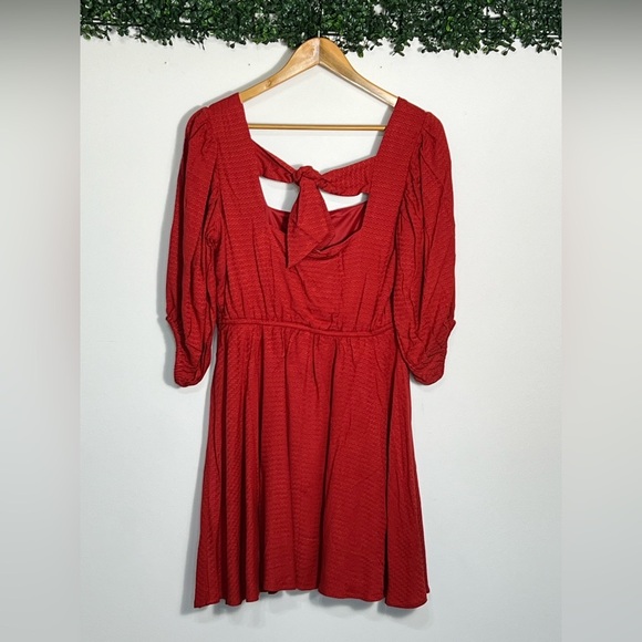 Band Of The Free JOSETTE RED PUFF SLEEVE MINI DRESS Size Medium - Picture 3 of 10